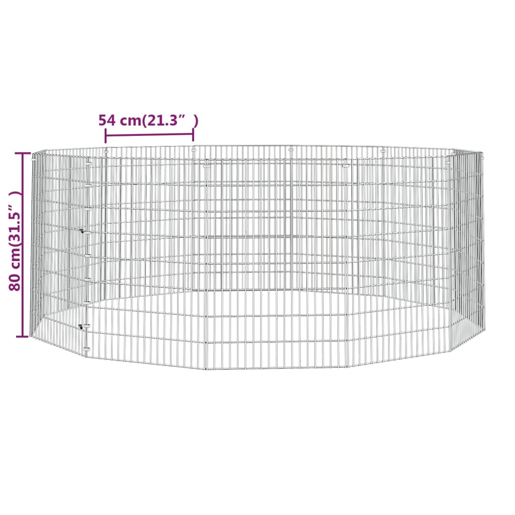 171580 vidaXL Клетка за зайци, 12 панела, 54x80 см, поцинковано желязо