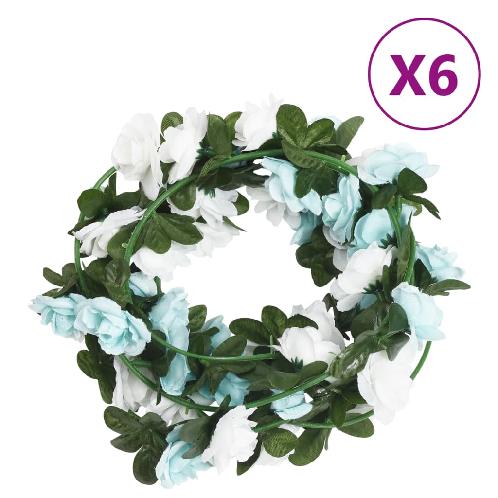 vidaXL Гирлянди от изкуствени цветя 6 бр сини и бели 240 см