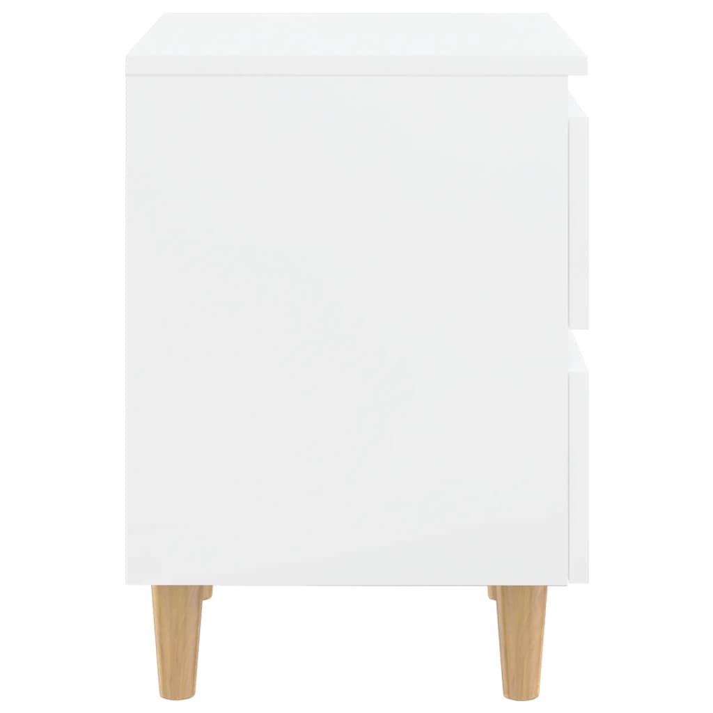 vidaXL Нощно шкафче с крака от боров масив, бял гланц, 40x35x50 см