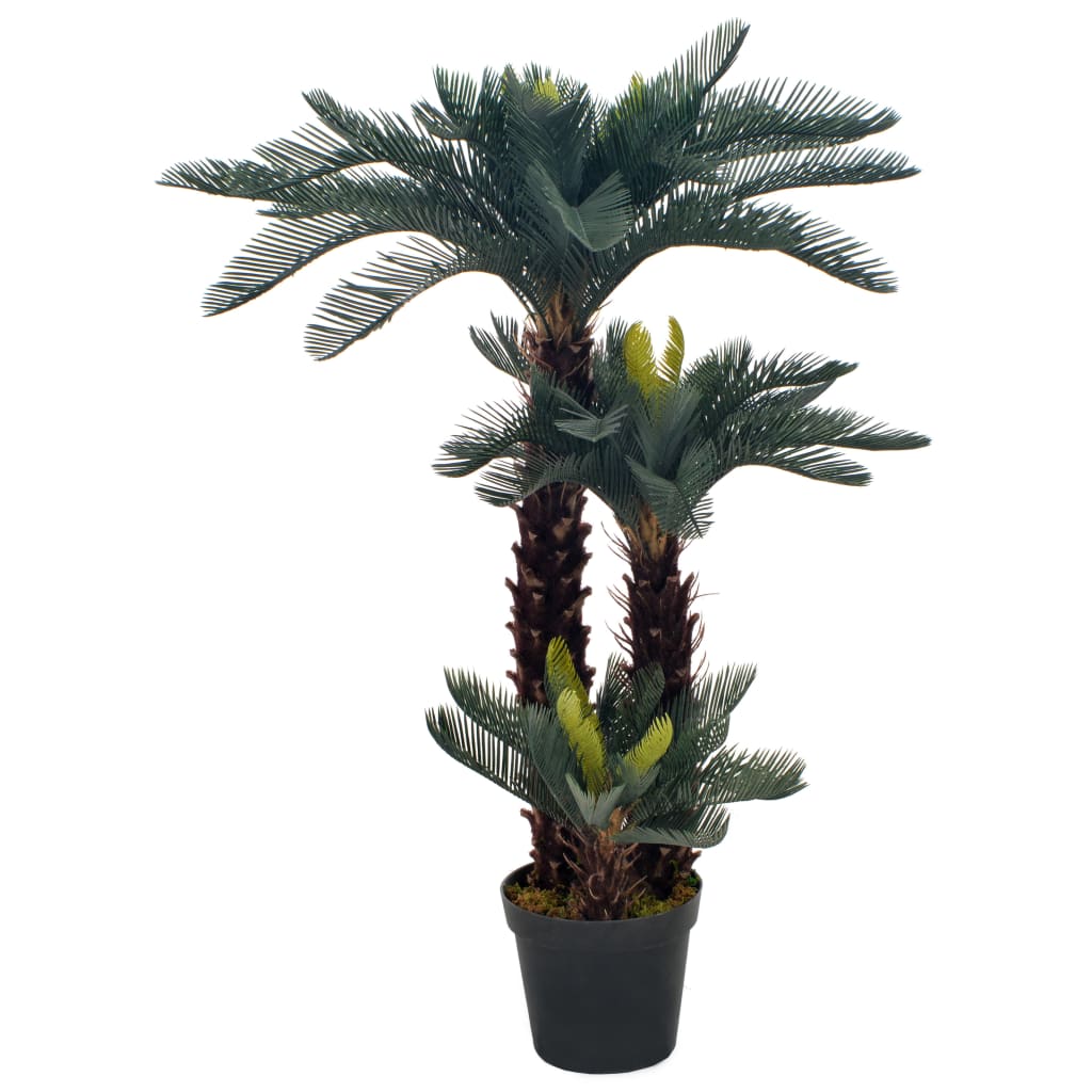 vidaXL Изкуствено растение, сагова палма със саксия, зелена, 125 см