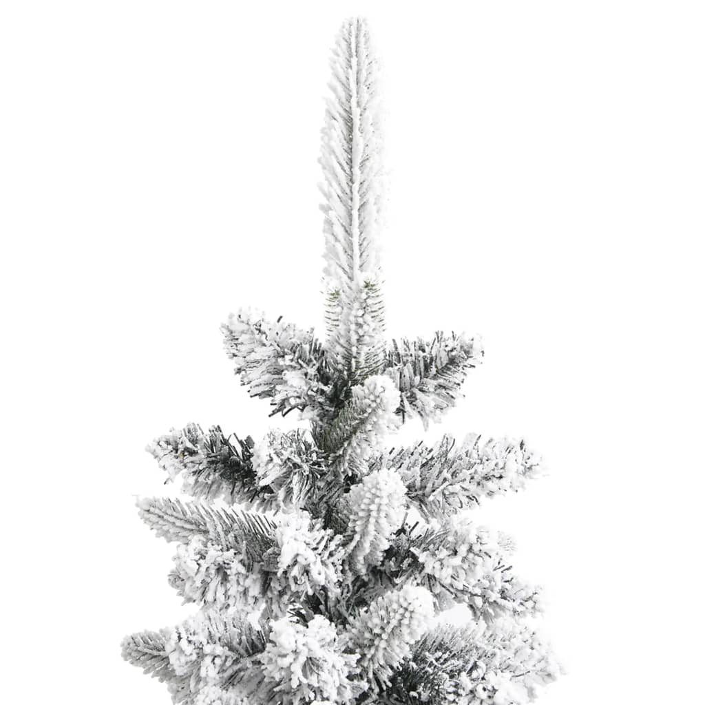 vidaXL Изкуствена тънка коледна елха с флокиран сняг, 180 см, PVC и PE