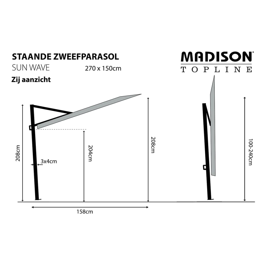 Madison Чадър за балкон Sun Wave, 270x150 см, сапфиреносин