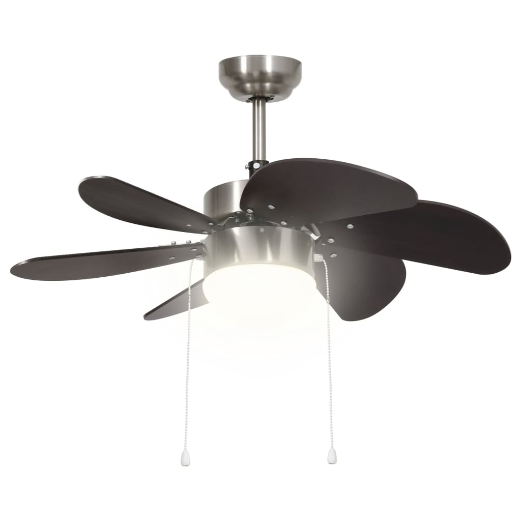 vidaXL Вентилатор за таван с лампа, 76 см, тъмнокафяв
