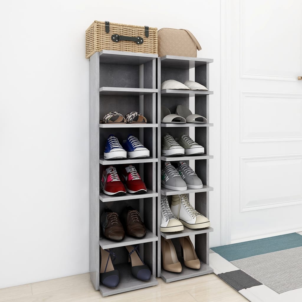 vidaXL Шкафове за обувки, 2 бр, бетонно сиви, 27,5x27x102 см