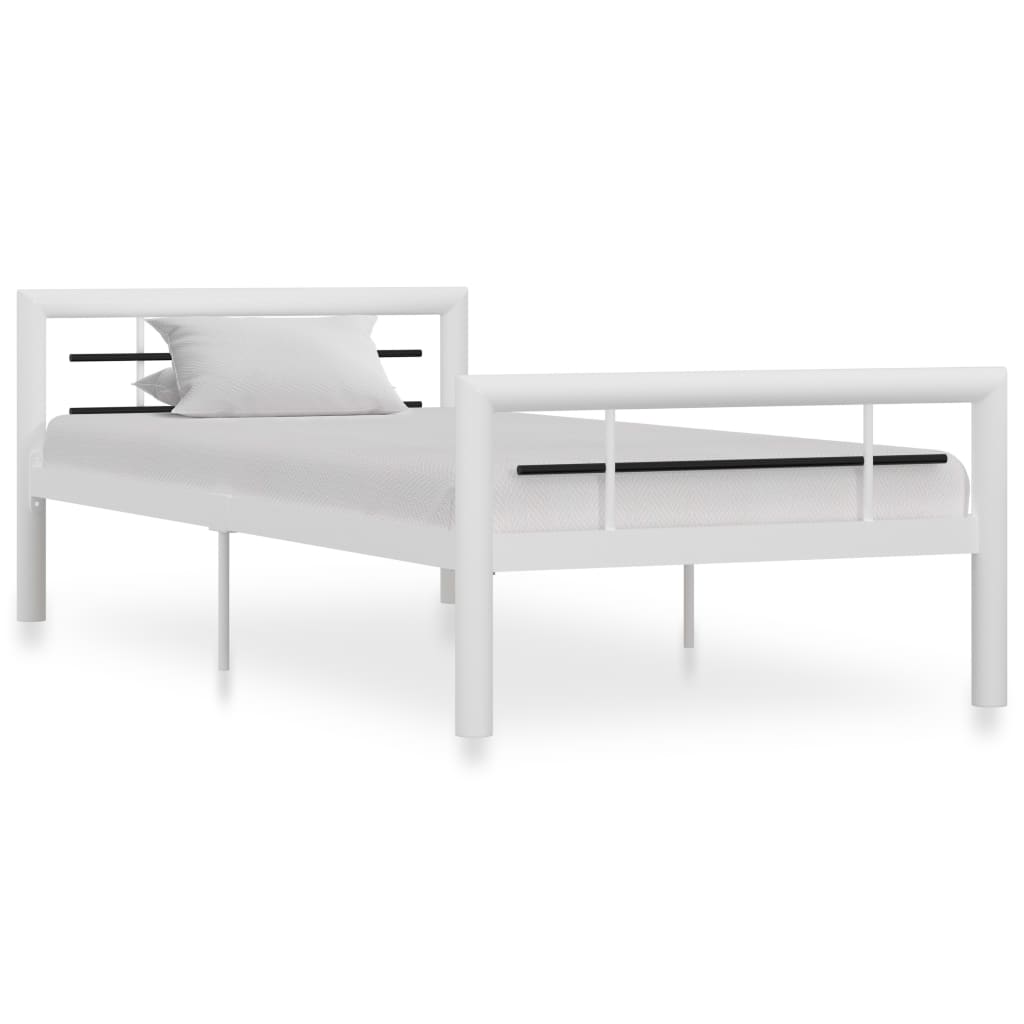 vidaXL Рамка за легло, бяло и черно, метал, 100x200 cм