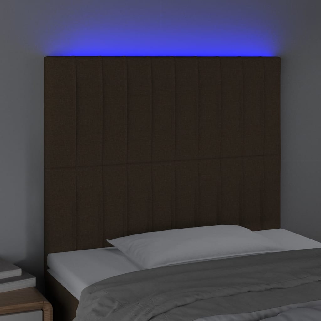 vidaXL LED горна табла за легло, тъмнокафява,100x5x118/128 см, плат