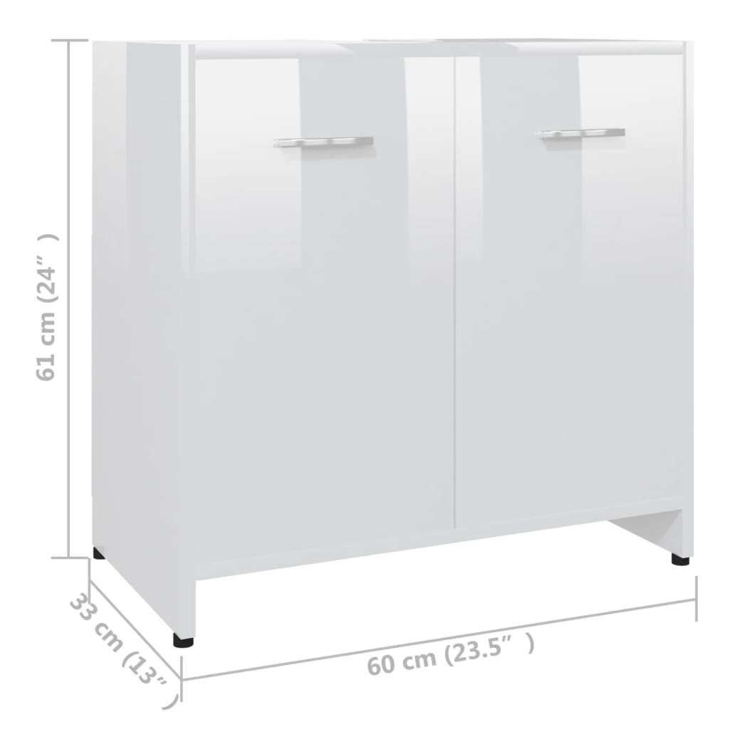 vidaXL Шкаф за баня, бял гланц, 60x33x61 см, ПДЧ