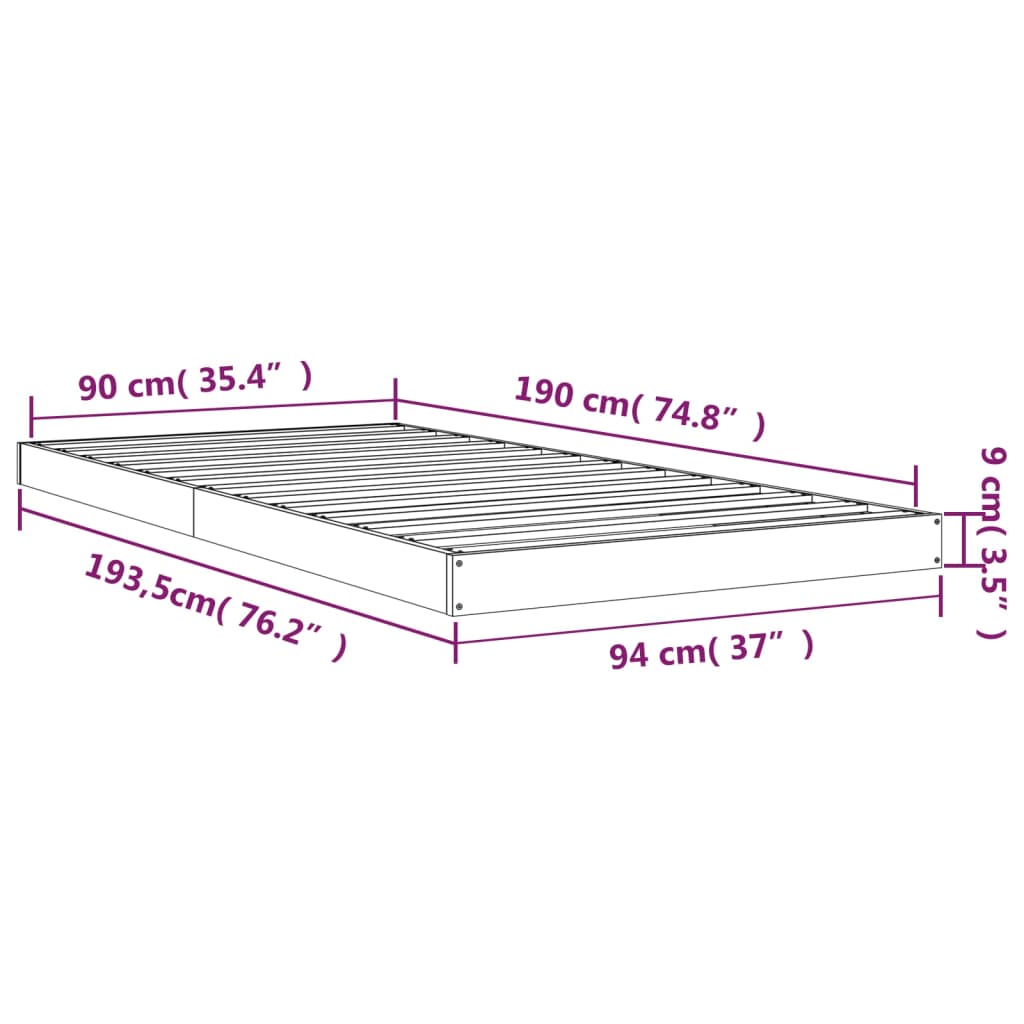 vidaXL Рамка за легло, бяла, 90x190 см, единична, бор масив