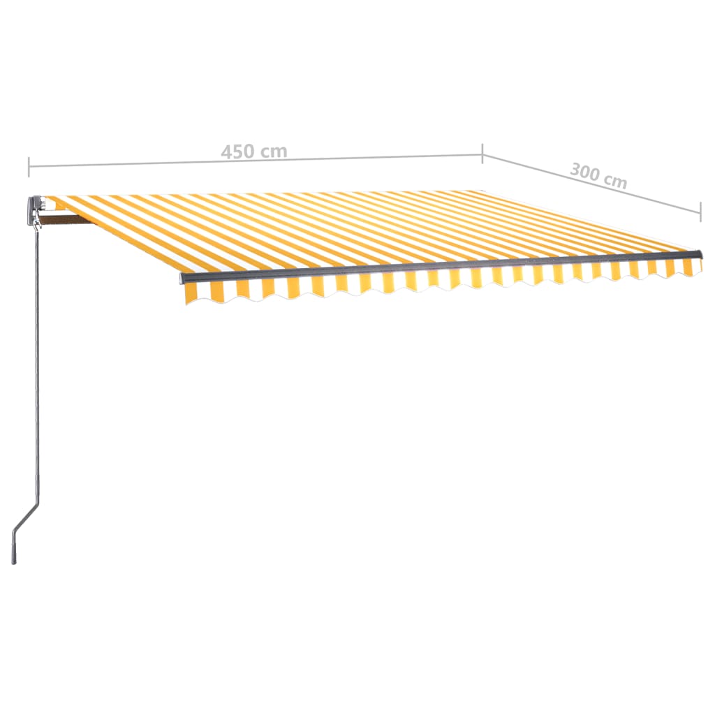 vidaXL Автоматичен сенник LED сензор за вятър 450x300 см жълто/бяло