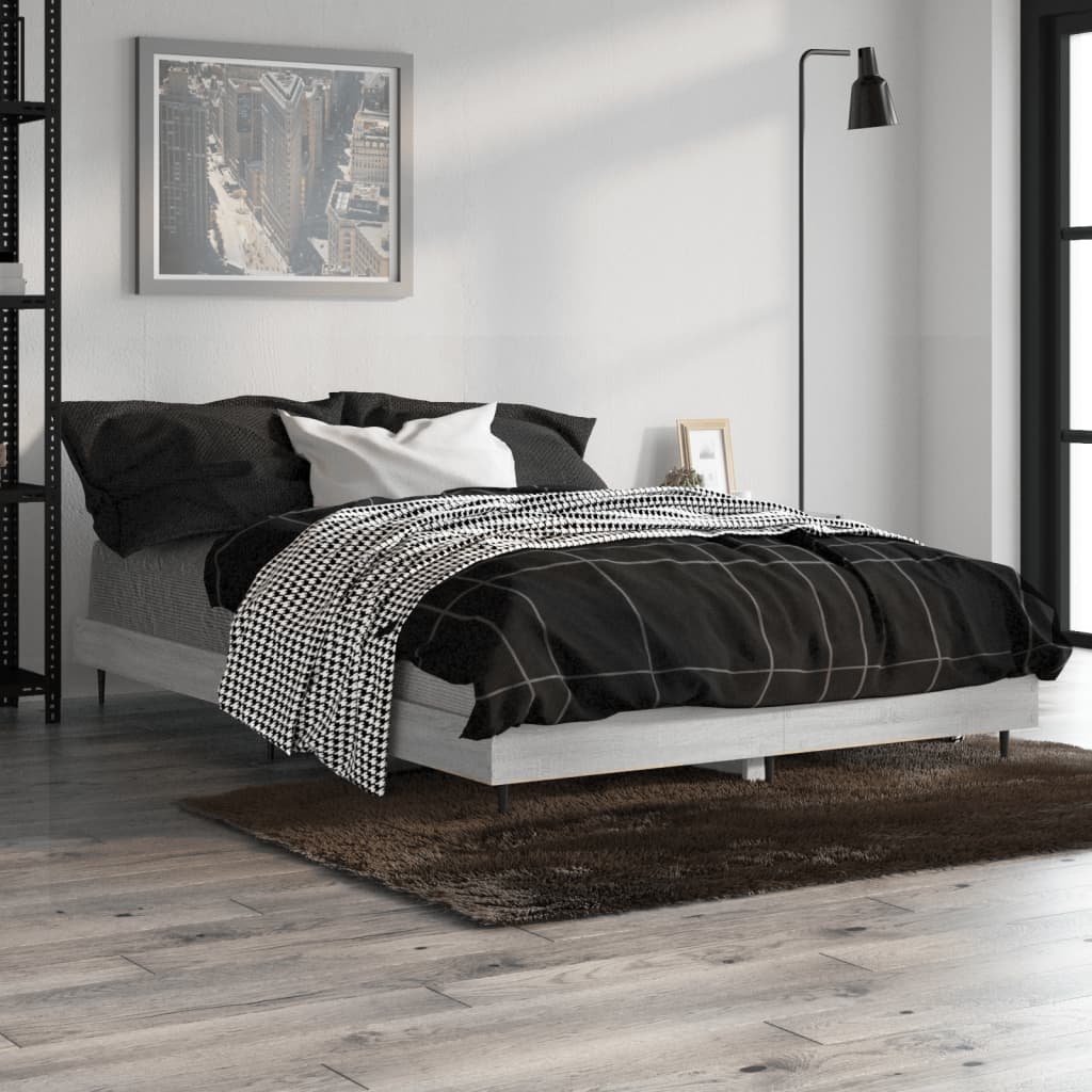 vidaXL Рамка за легло, сив сонома, 120x190 см, инженерно дърво
