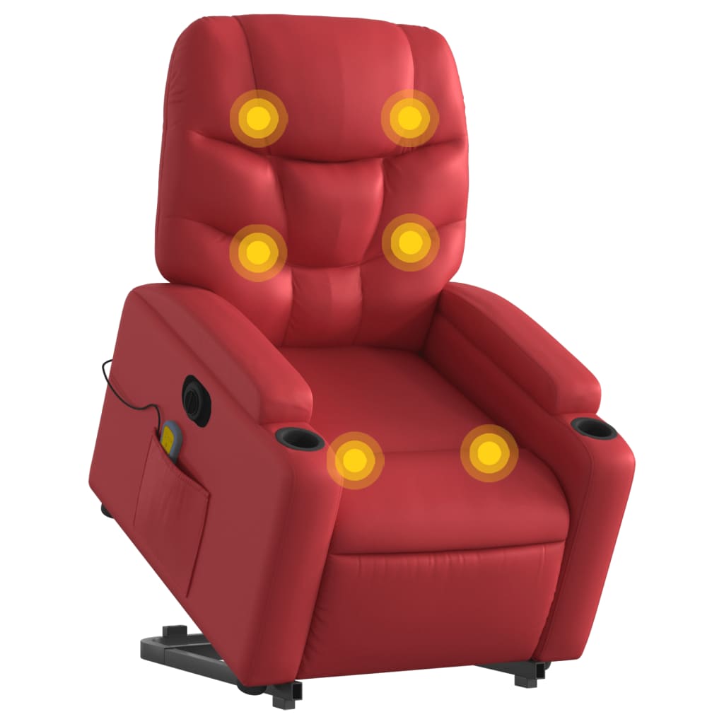 vidaXL Електрически изправящ масажен реклайнер стол, червен, еко кожа