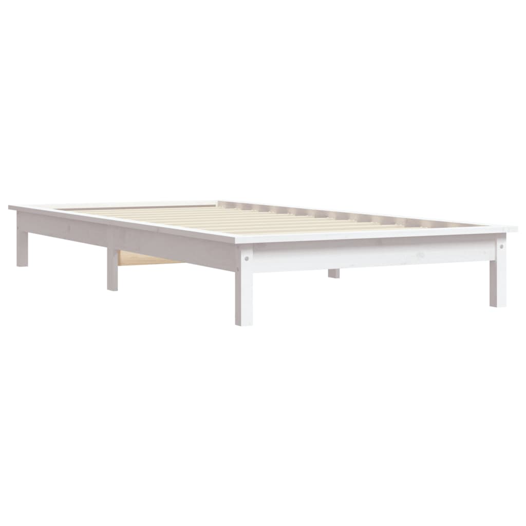 vidaXL Рамка за легло, бяла, 90x190 см, единична, бор масив