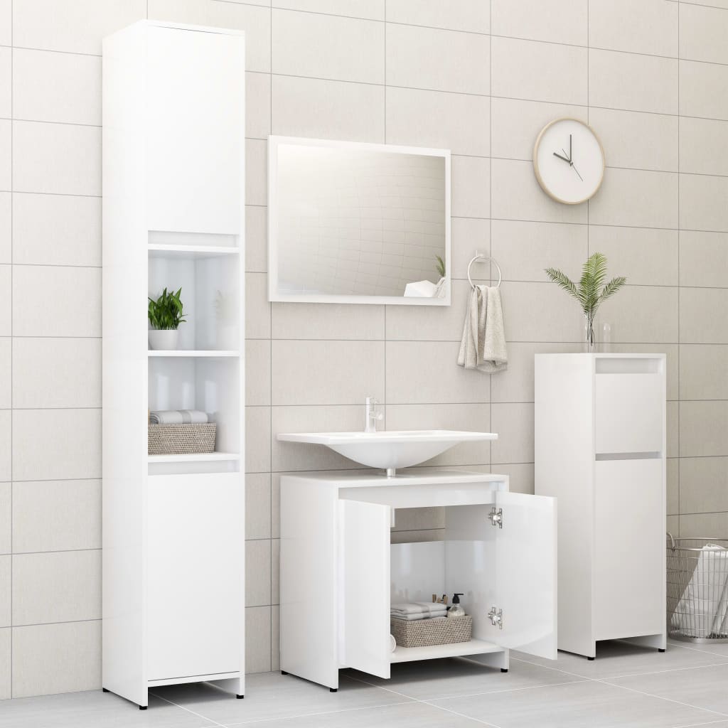 vidaXL Шкаф за баня, бял гланц, 60x33x61 см, ПДЧ