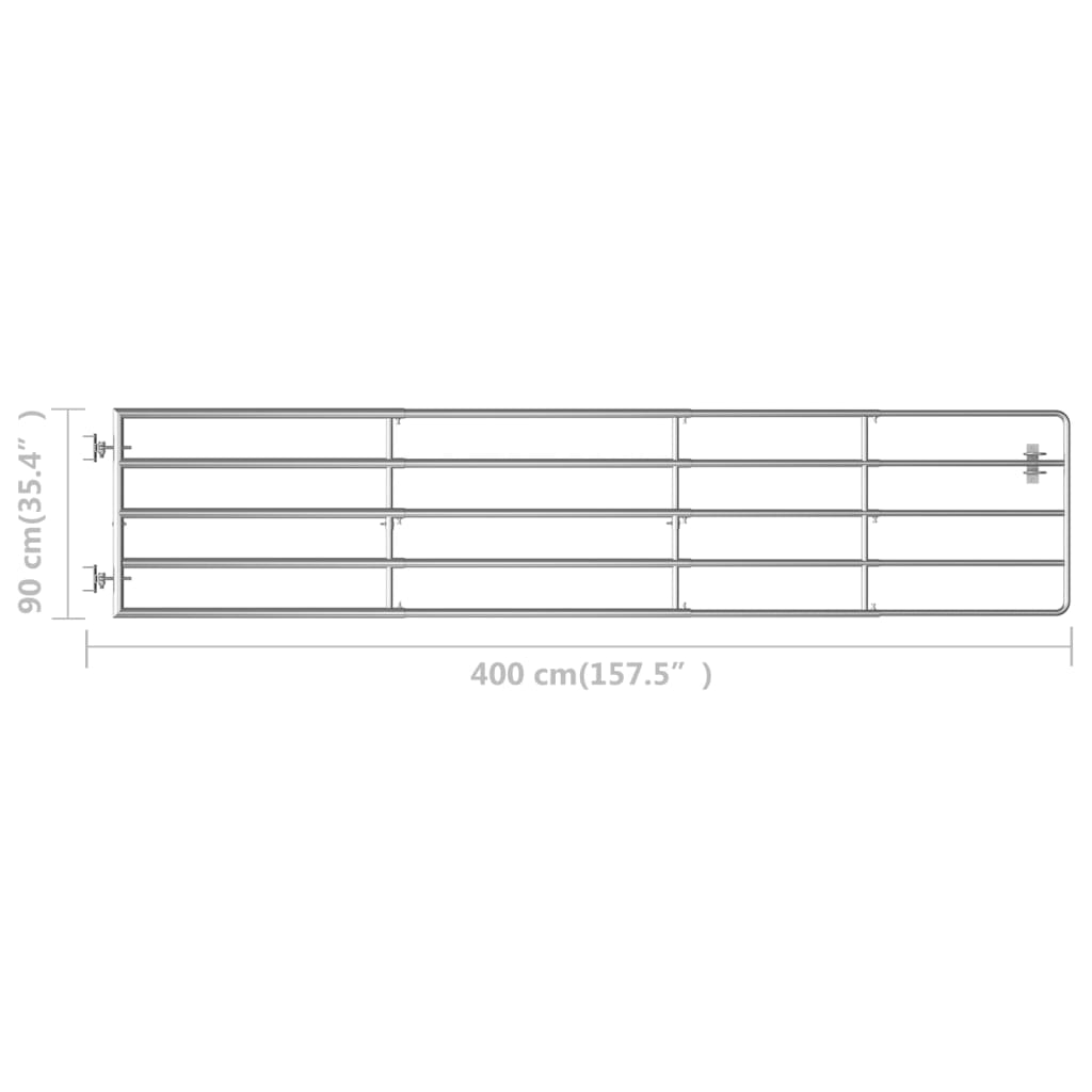 vidaXL Оградна порта, 5 пръта, стомана, (150-400)x90 см, сребриста