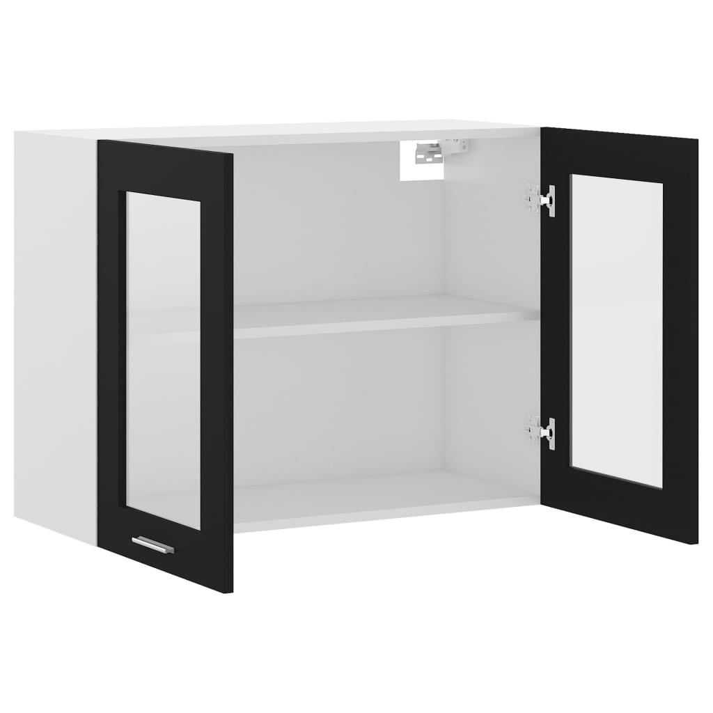 vidaXL Висящ стъклен шкаф, черен, 80x31x60 см, ПДЧ
