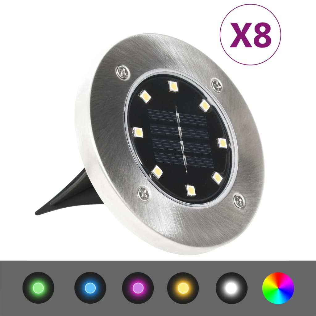 vidaXL Соларни земни лампи, 8 бр, LED светлина, RGB цвят