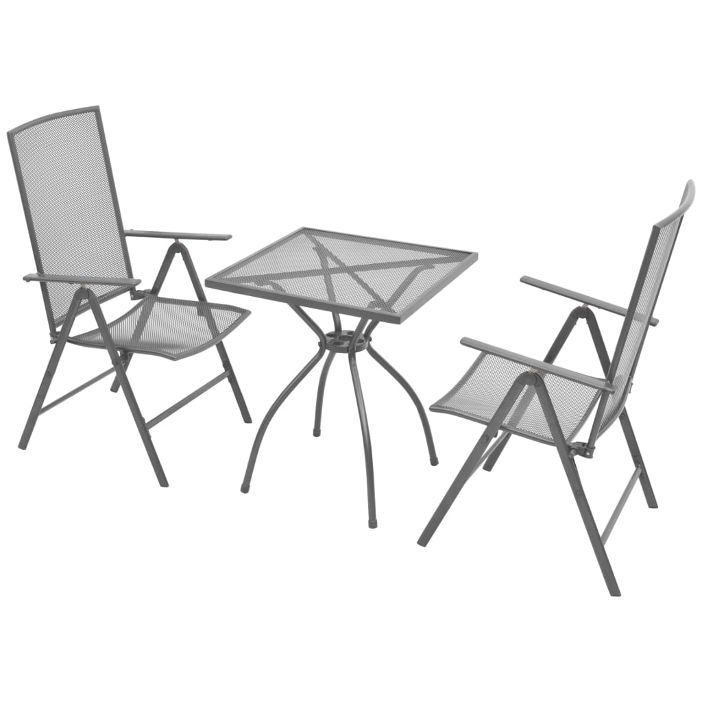 vidaXL Бистро комплект, сгъваеми столове, 3 части, стомана, антрацит