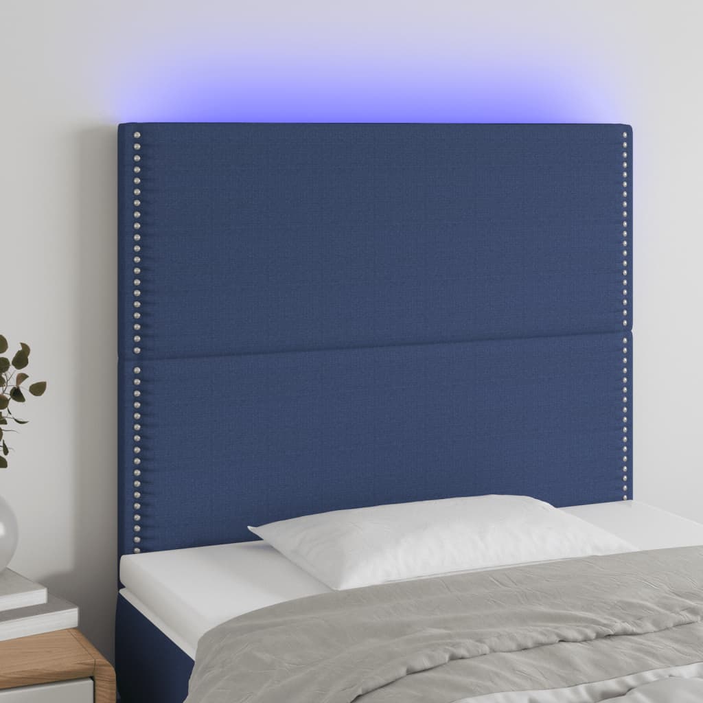 vidaXL LED горна табла за легло, синя, 90x5x118/128 см, плат
