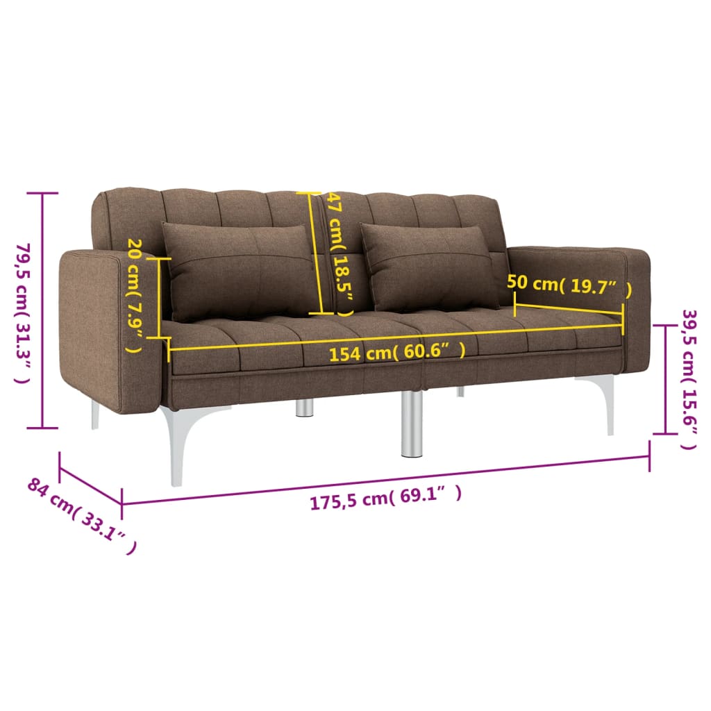 vidaXL Разтегателен диван, кафяв, текстил