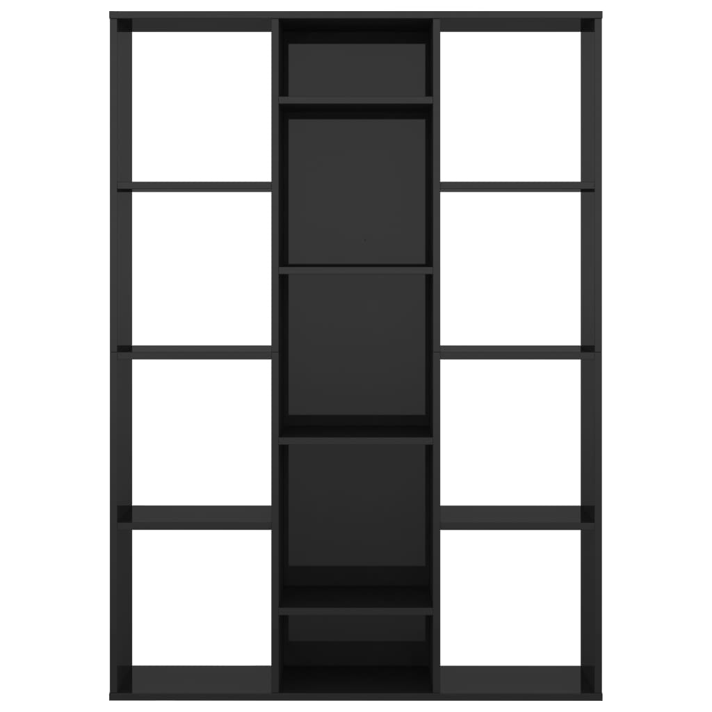 vidaXL Разделител за стая/библиотека, черен гланц, 100x24x140 см, ПДЧ