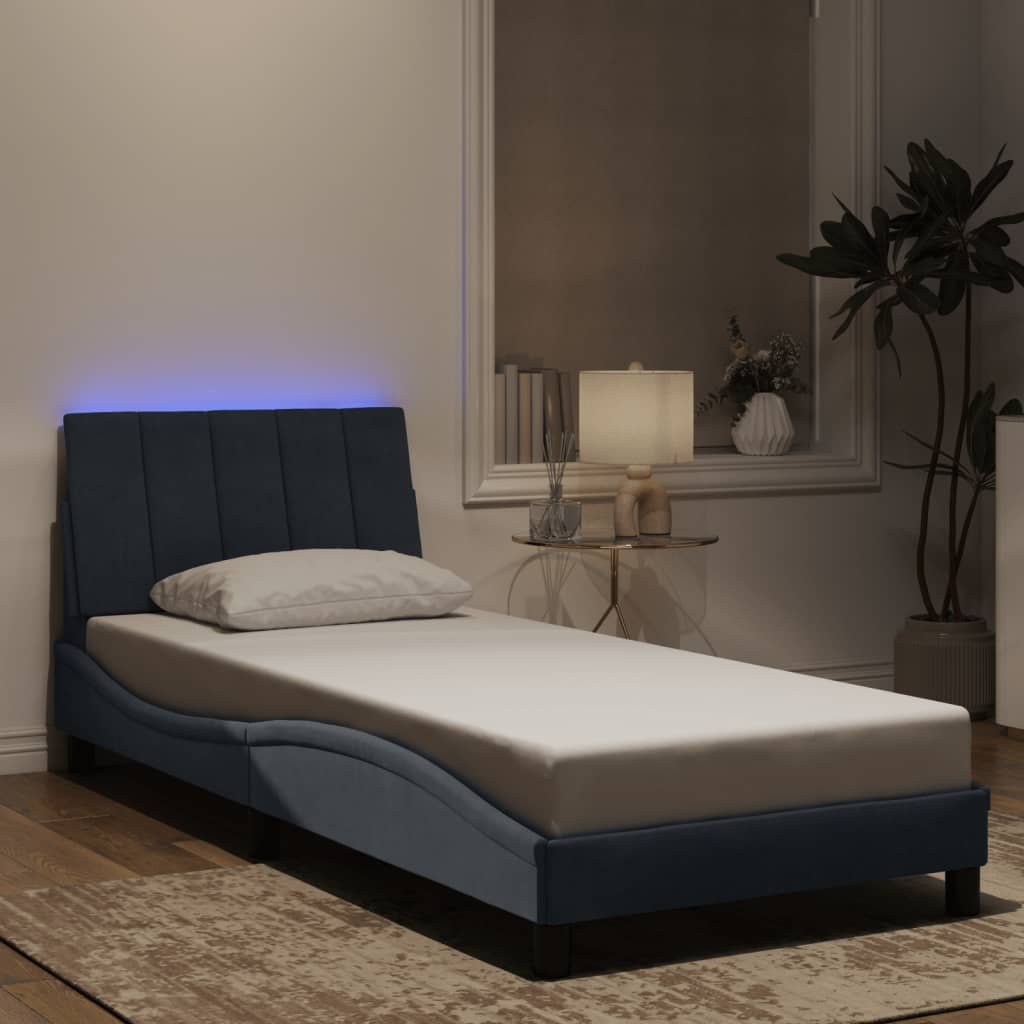 vidaXL Рамка за легло с LED осветление, тъмносива, 90x190 см, кадифе