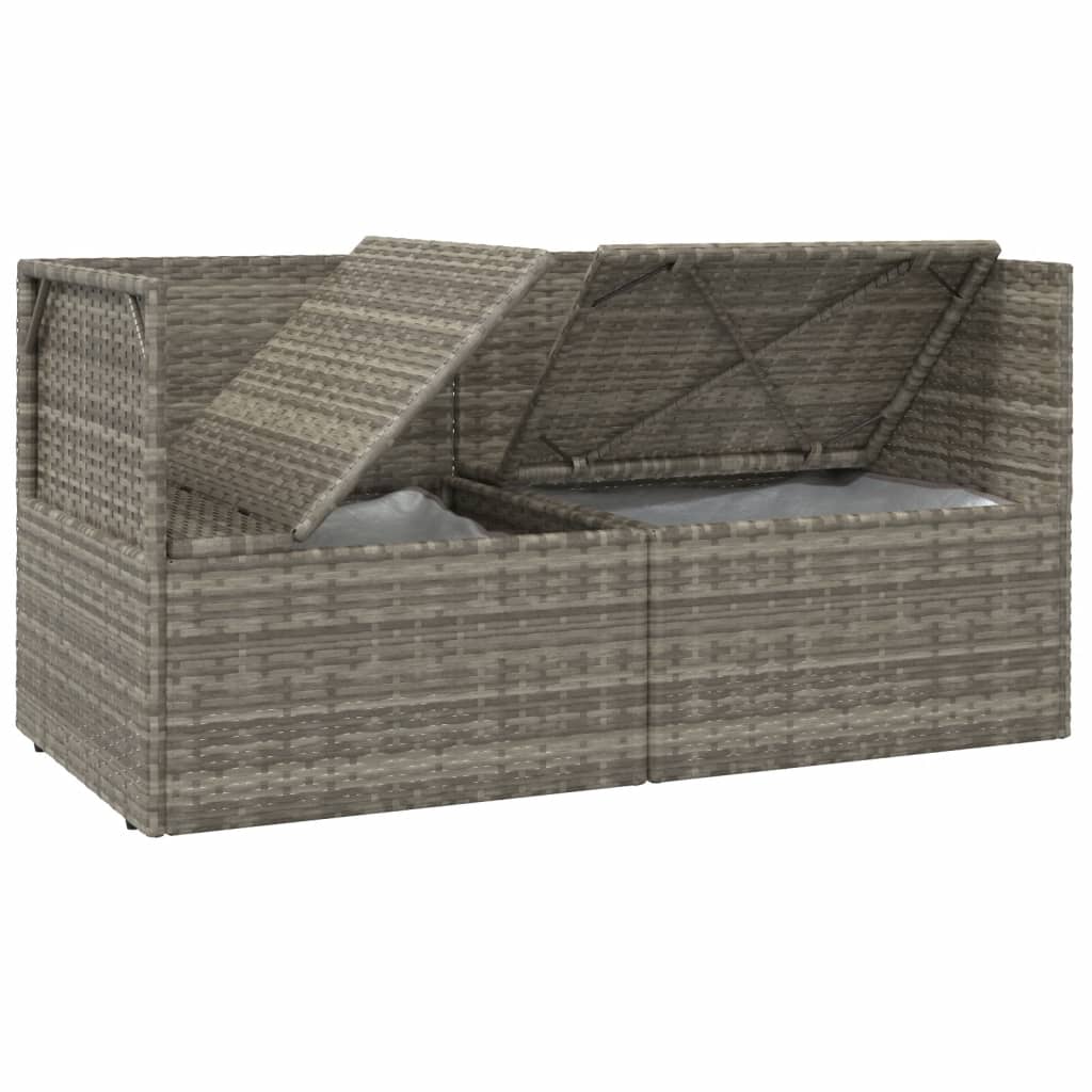 vidaXL 2-местен градински диван с възглавници, сив, полиратан