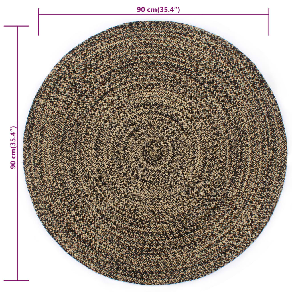 vidaXL Ръчно тъкан килим от юта, черен и естествен цвят, 90 см