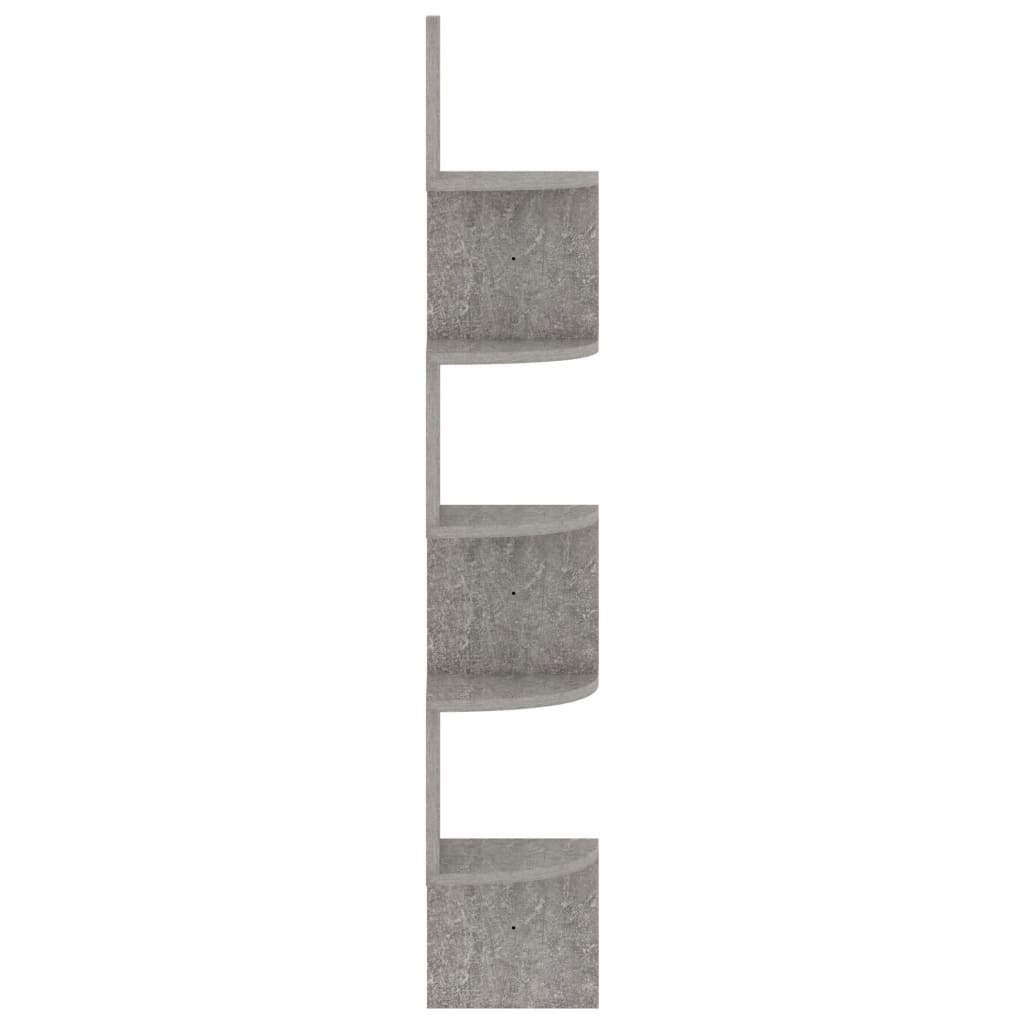 vidaXL Стенен ъглов рафт, бетонно сив, 19x19x123 см, инженерно дърво