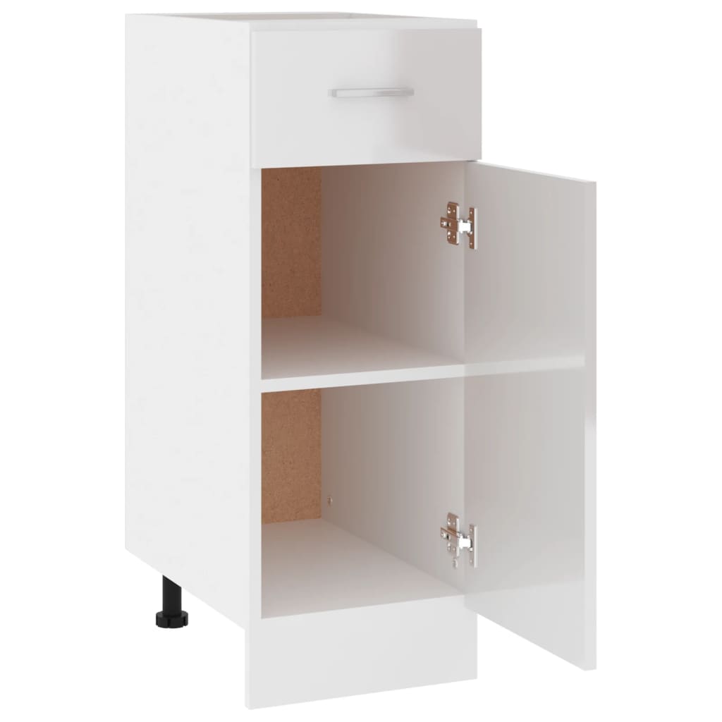 vidaXL Долен шкаф с чекмедже, бял гланц, 30x46x81,5 см, ПДЧ