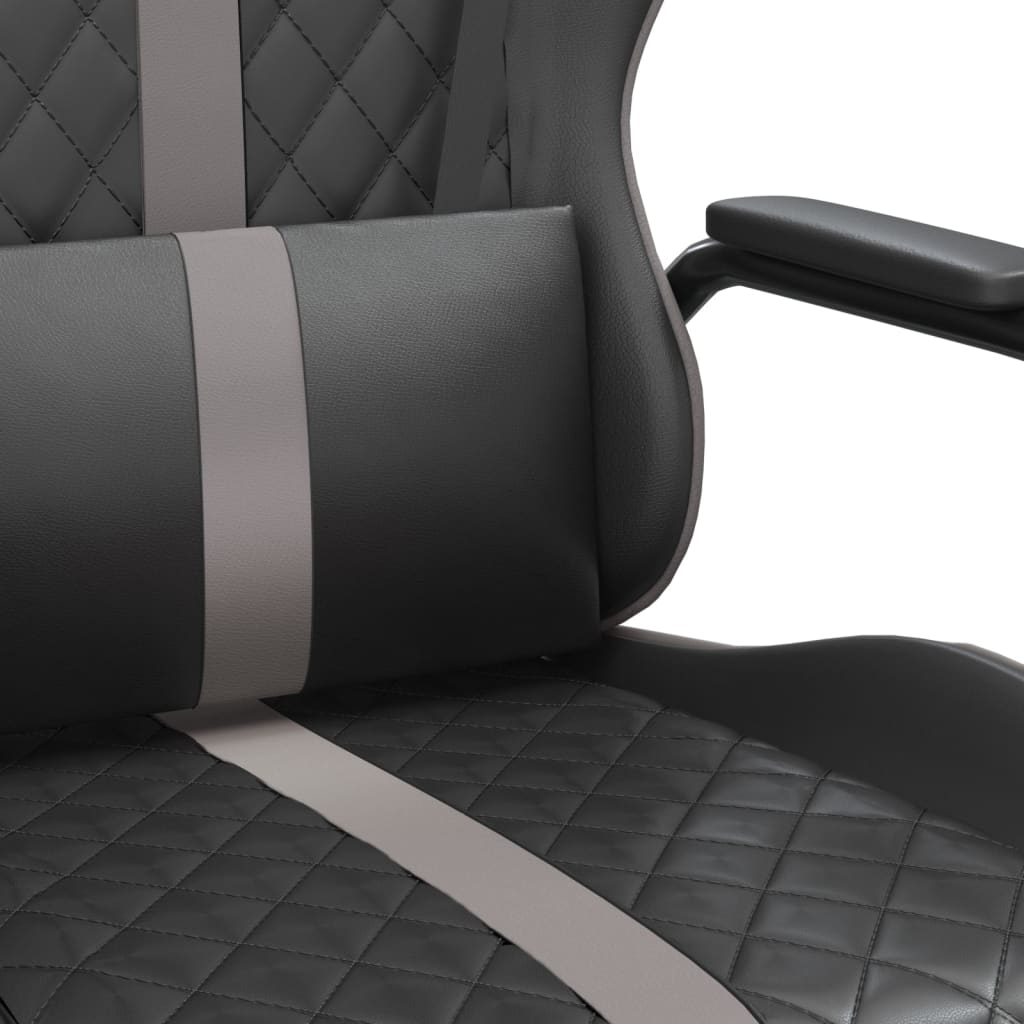 vidaXL Масажен гейминг стол, черен и сив, изкуствена кожа