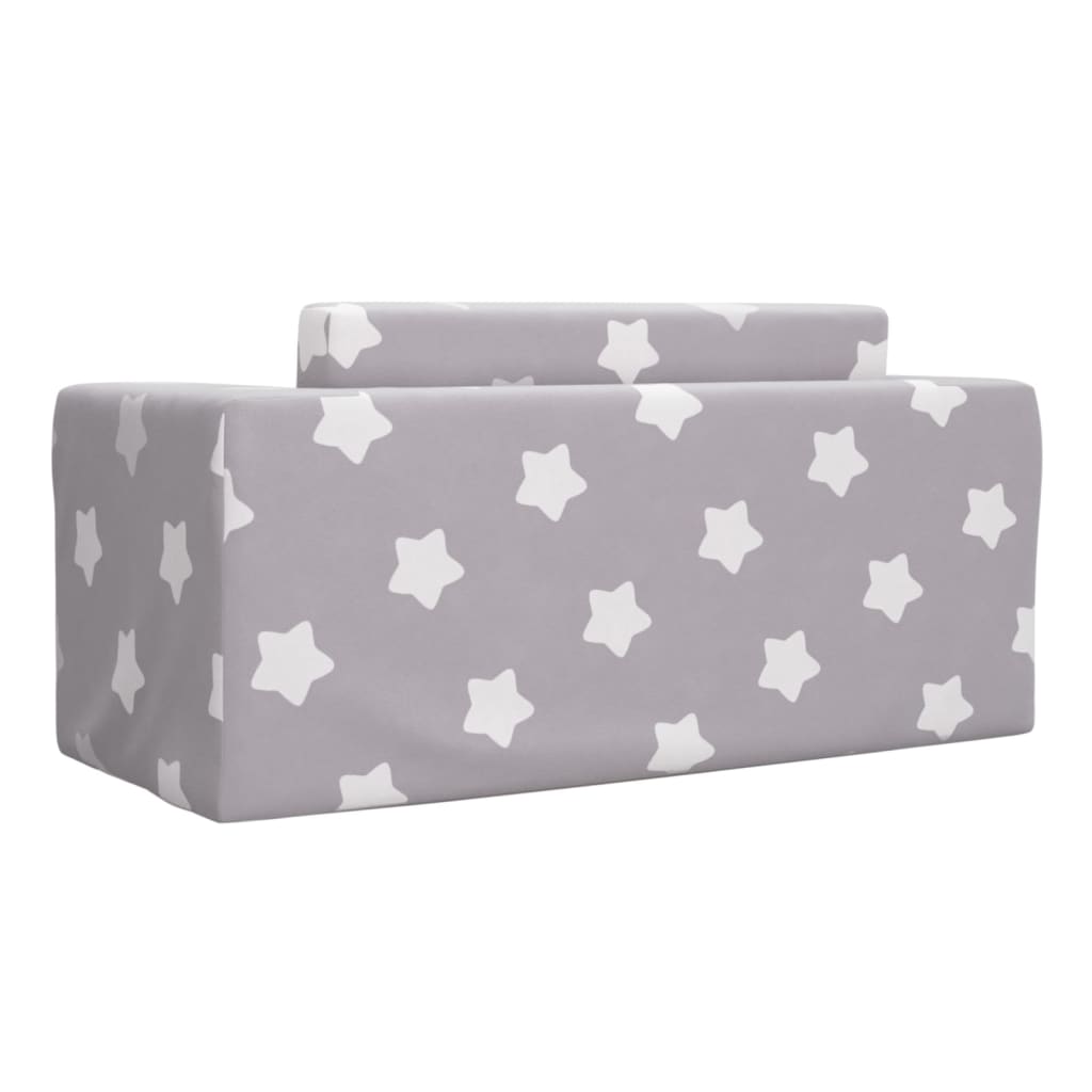 vidaXL 2-местен детски диван-легло светлосив със звезди мек плюш