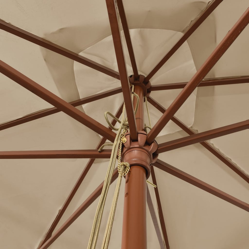 vidaXL Градински чадър с дървен прът, таупе, 300x300x273 см