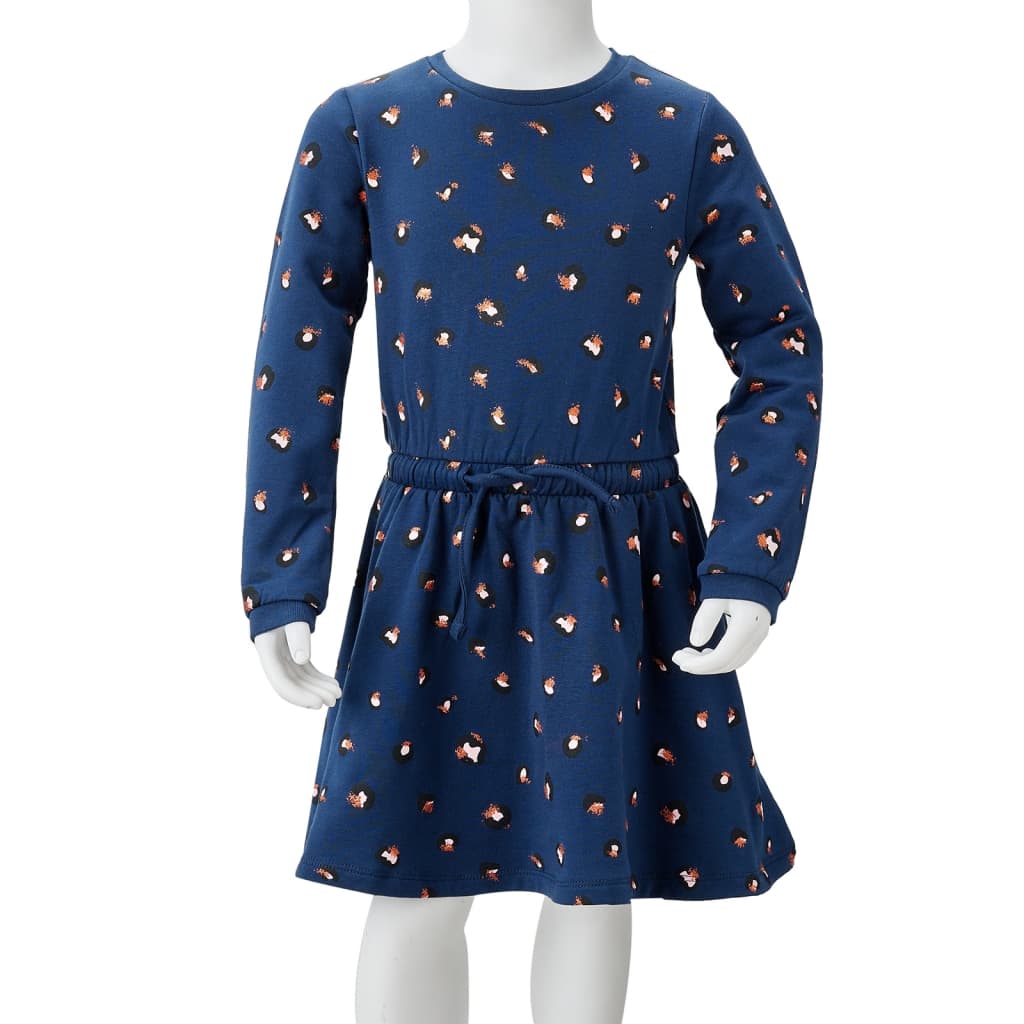 Детска рокля с дълъг ръкав, нейви синя, 92