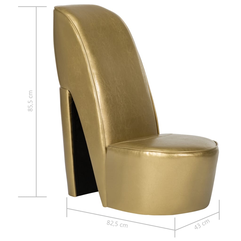 vidaXL Стол във форма на обувка на висок ток, златист, изкуствена кожа