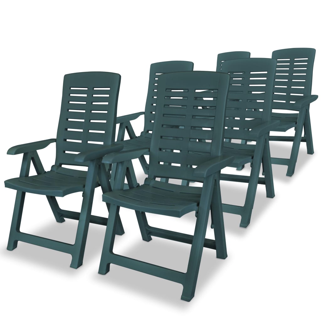 vidaXL Накланящи се градински столове, 6 бр, пластмаса, зелени