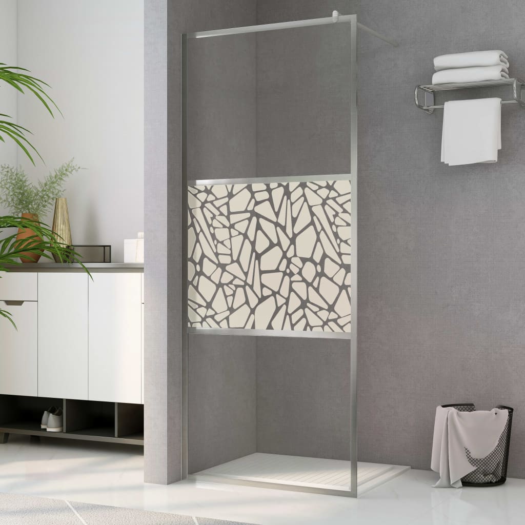 vidaXL Стена за душ, ESG стъкло с дизайн на камъни, 90x195 см