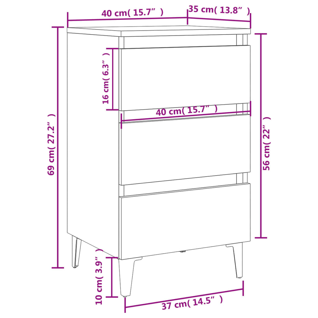 vidaXL Нощни шкафчета с метални крака, 2 бр, кафяв дъб, 40x35x69 см