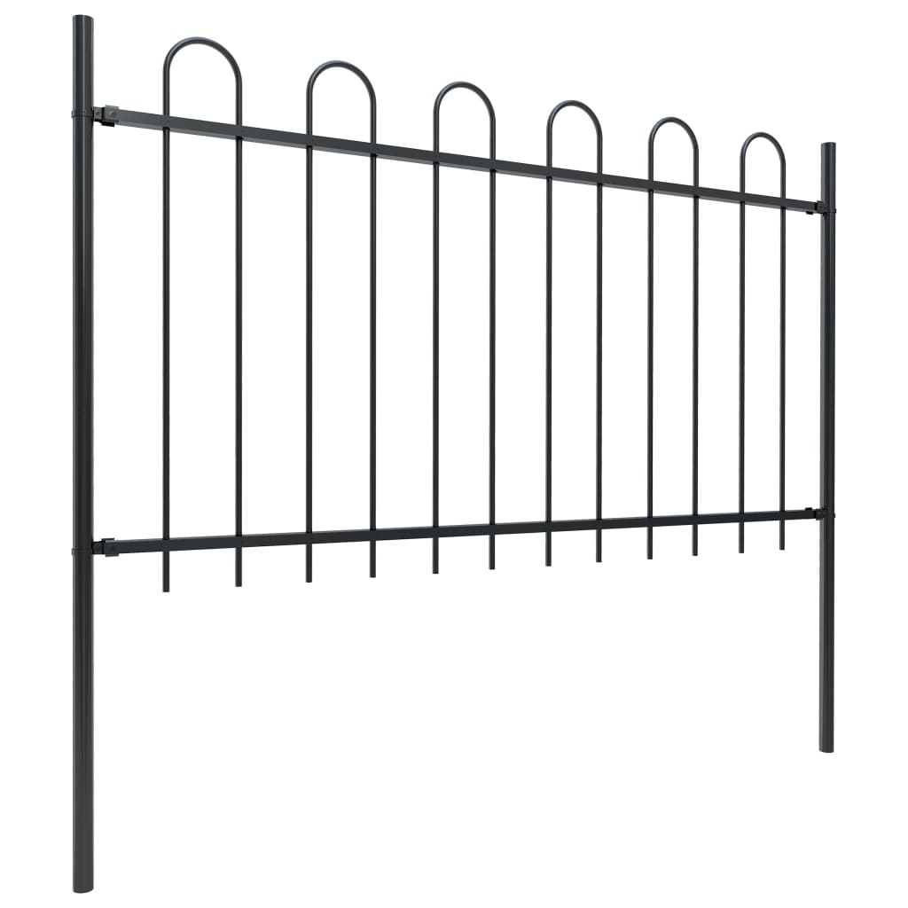 vidaXL Градинска ограда с извити върхове, стомана, 3,4x1 м, черна