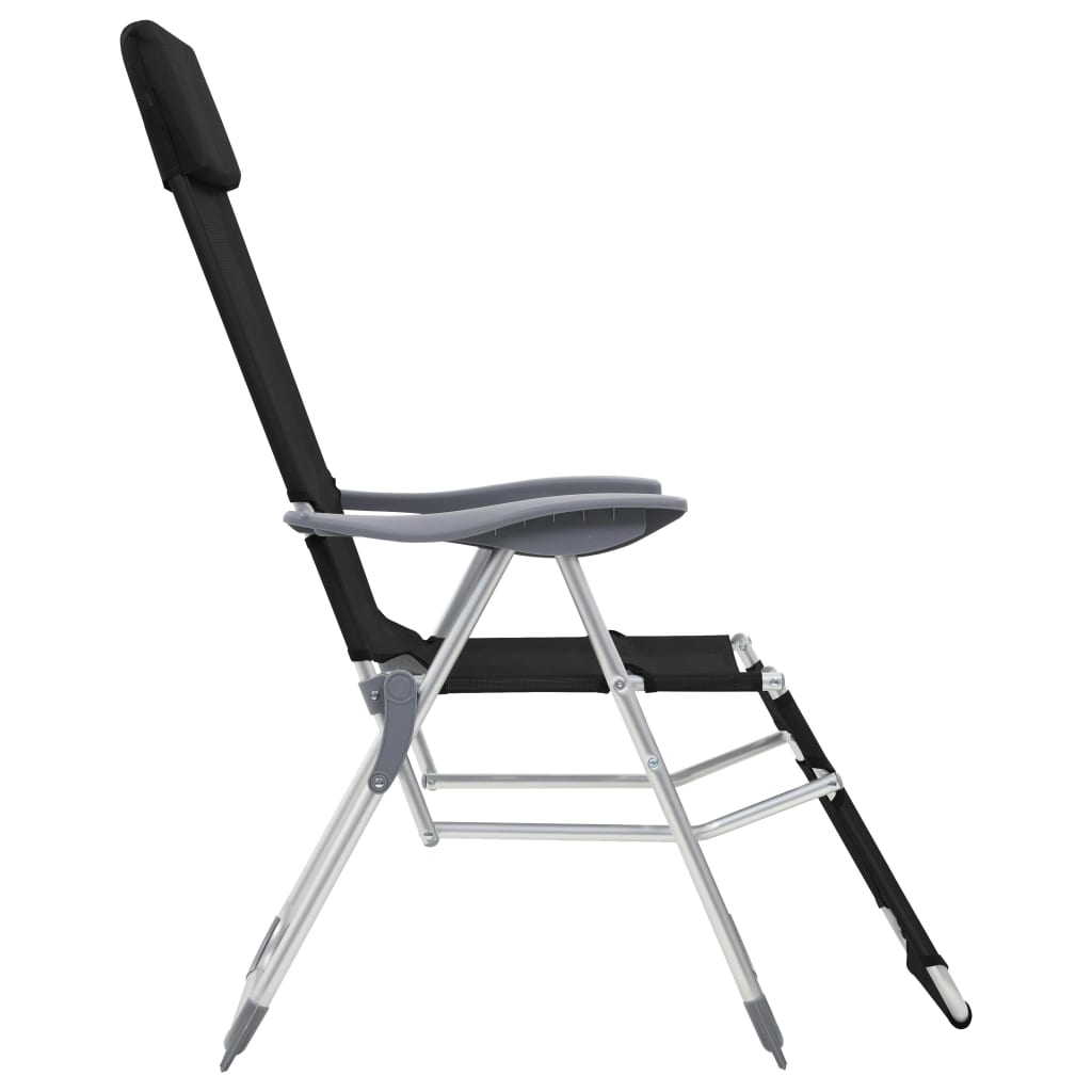 vidaXL Сгъваеми къмпинг столове с опори за крака 2 бр черни textilene
