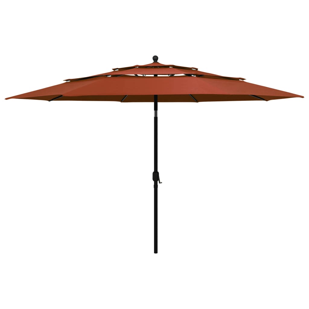 vidaXL Градински чадър на 3 нива с алуминиев прът, теракота, 3,5 м