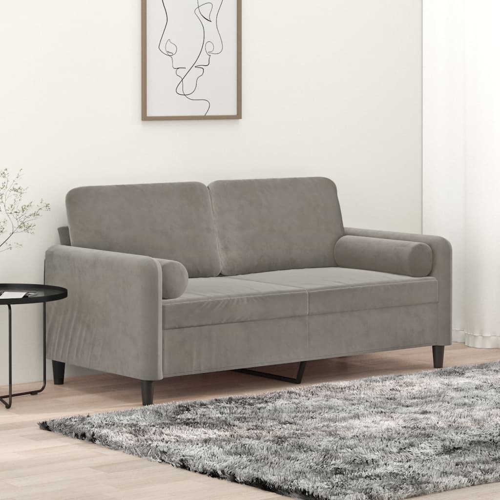 vidaXL 2-местен диван с възглавници, светлосив, 140 см, кадифе