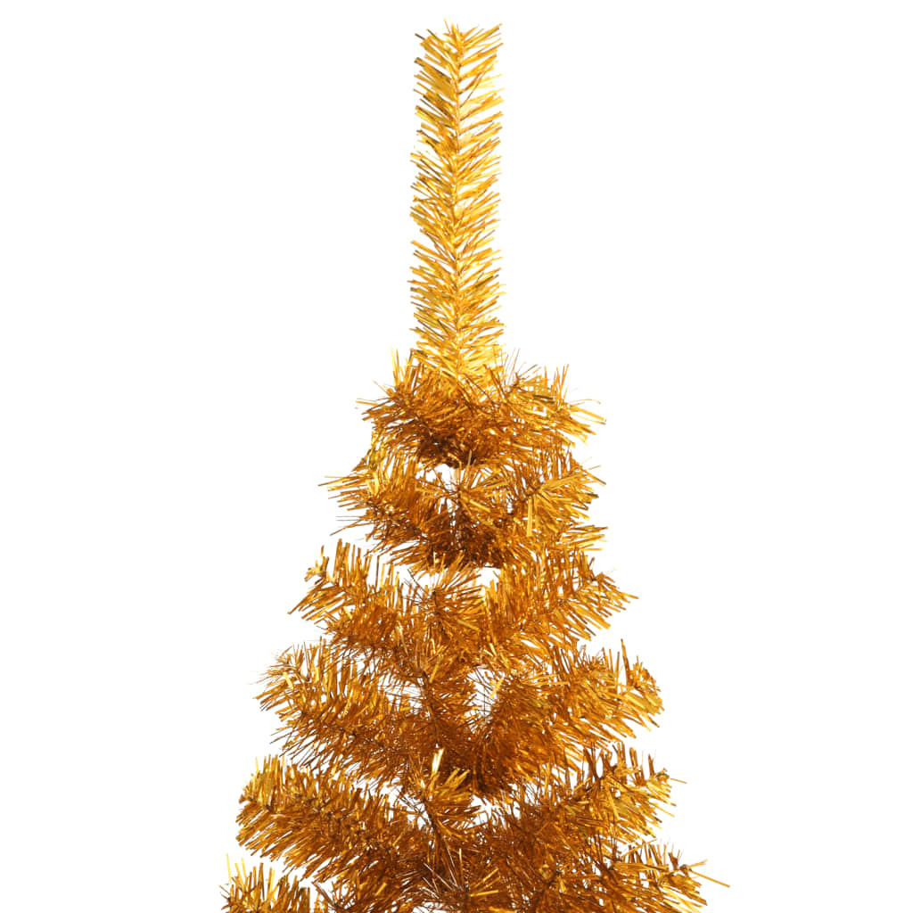 vidaXL Изкуствена половин коледна елха със стойка, златна, 240 см, PET