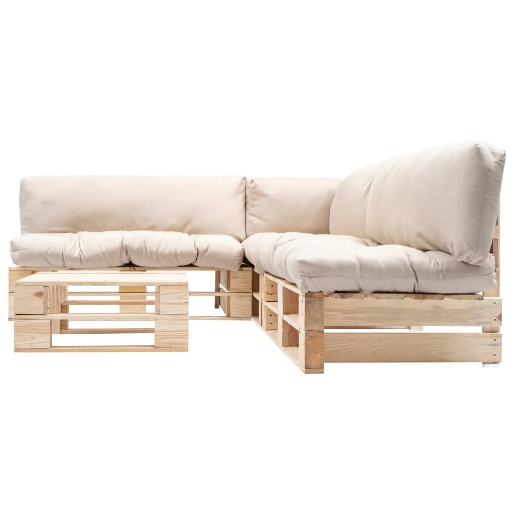 vidaXL Градински мебели от палети 4 части с пясъчни възглавници дърво