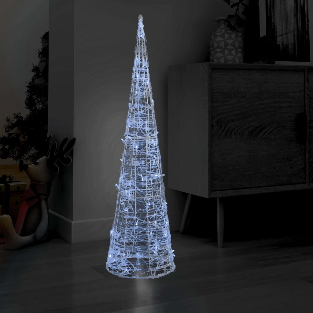 vidaXL Акрилна декоративна пирамида LED светещ конус студено бял 120см