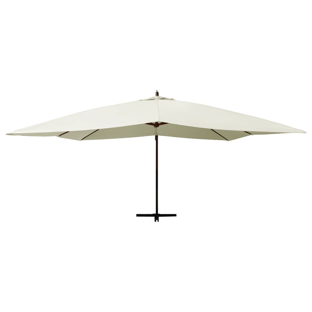vidaXL Конзолен чадър с дървен прът, 400x300 см, пясъчно бял