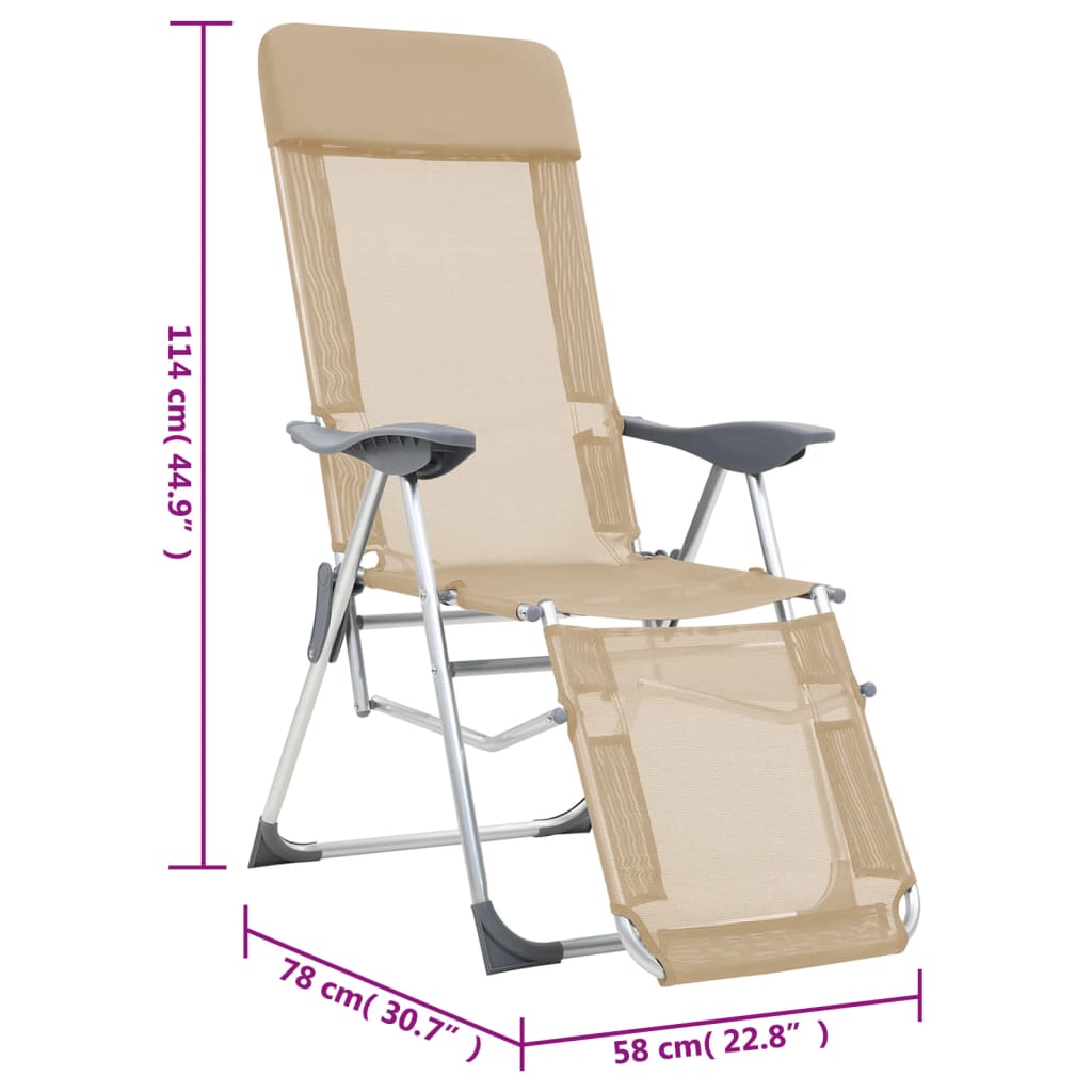 vidaXL Сгъваеми къмпинг столове с опори за крака 2 бр кремав textilene