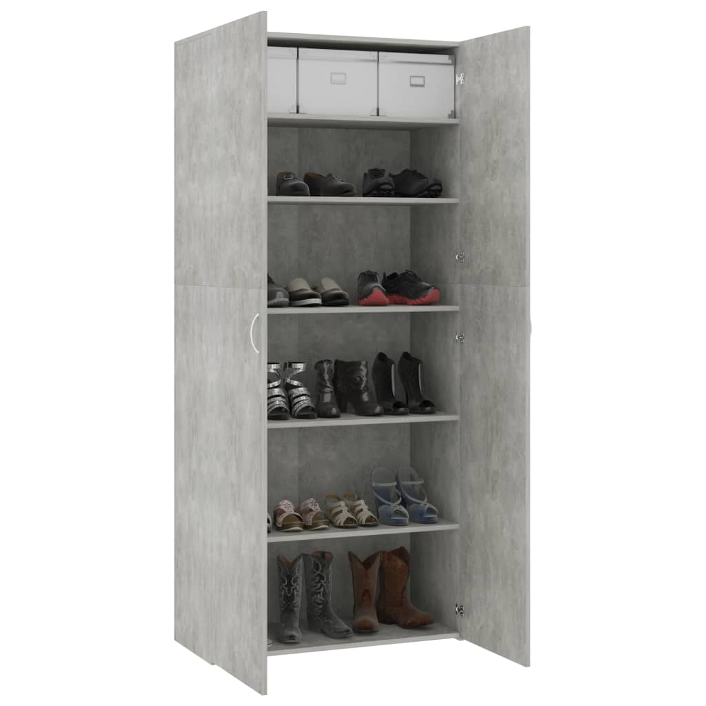 vidaXL Шкаф за обувки, бетоново сиво, 80x35,5x180 см, ПДЧ