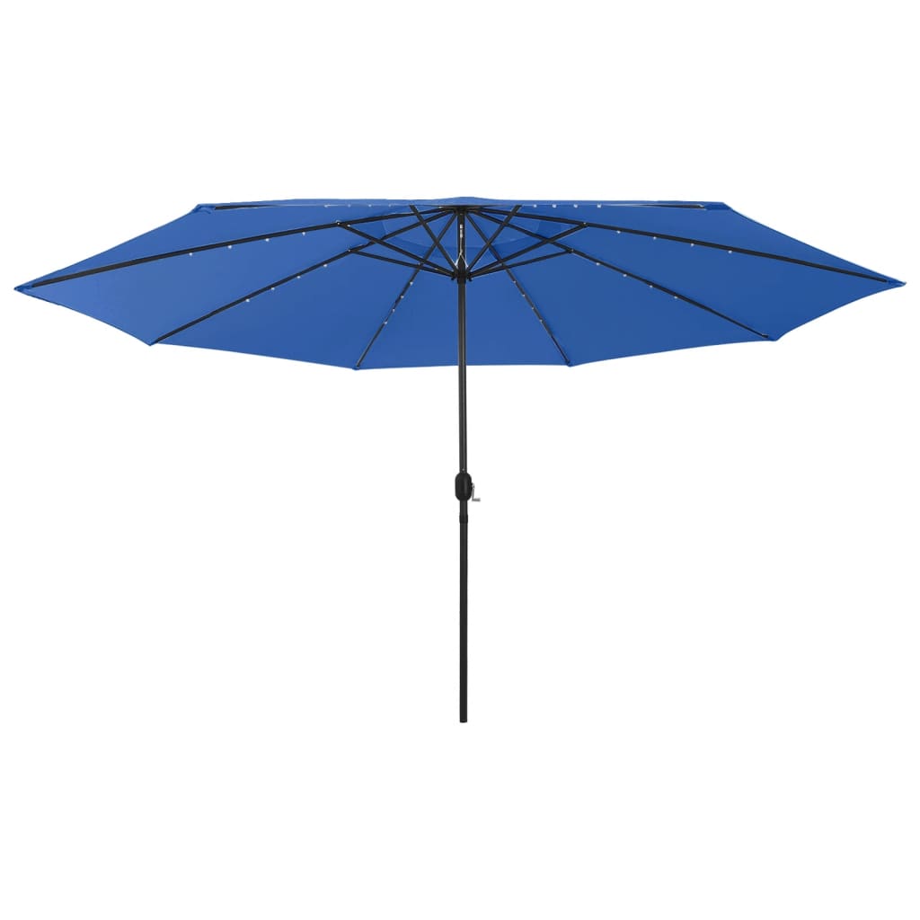 vidaXL Градински чадър с LED лампички и метален прът 400 см лазурносин