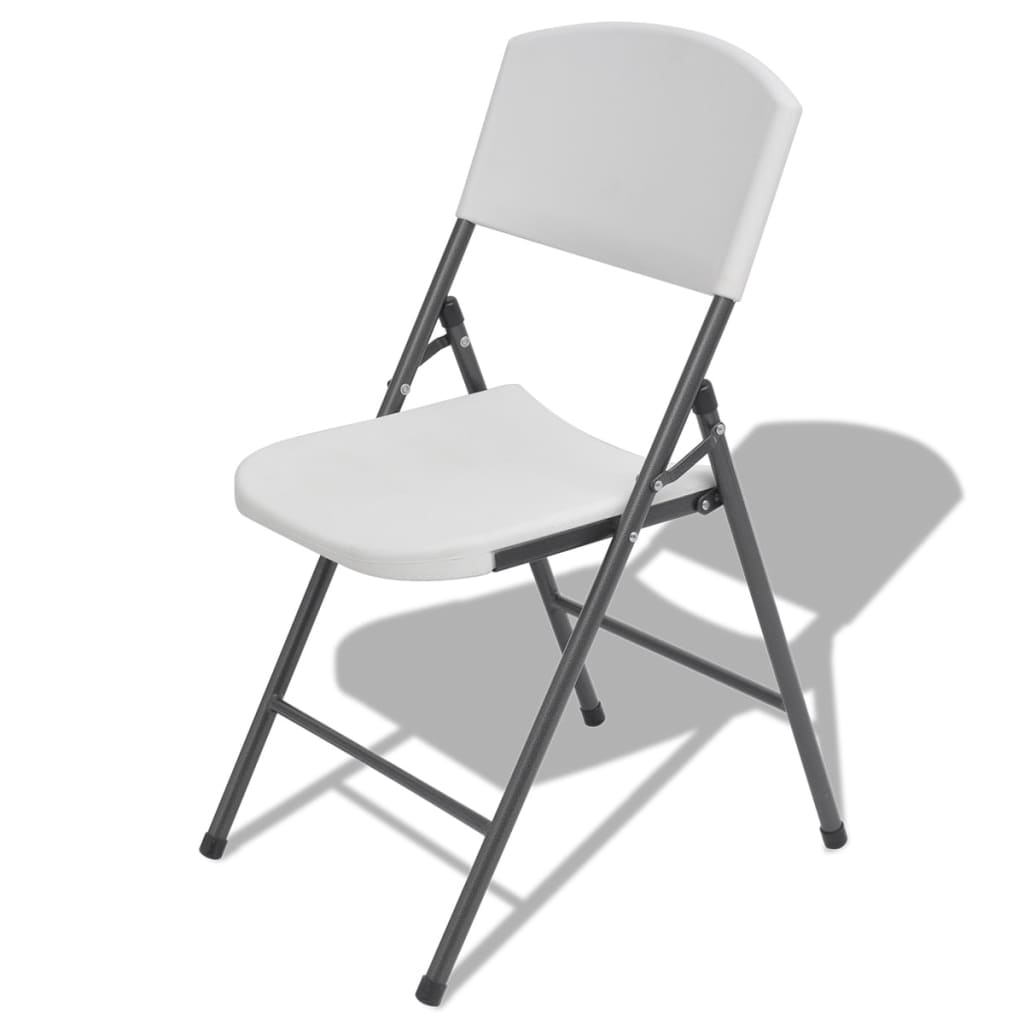 vidaXL Сгъваеми градински столове, 4 бр, стомана и HDPE, бели