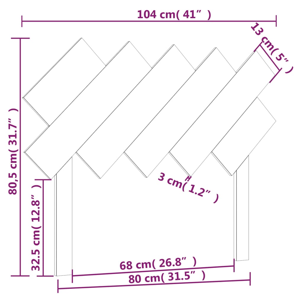 vidaXL Горна табла за легло, 104x3x80,5 см, бор масив